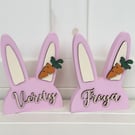 Wooden Freestanding Easter Bunny Head Personalised with Wooden Carrot