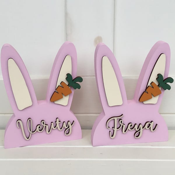 Wooden Freestanding Easter Bunny Head Personalised with Wooden Carrot