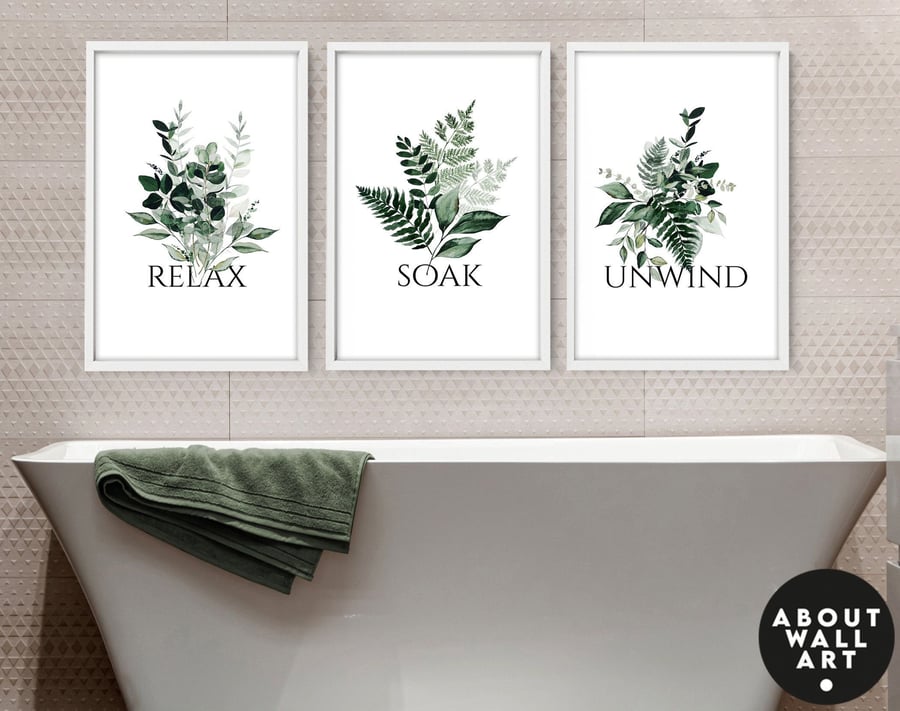Spa Bathroom Art, Botanical Bathroom, Plant Print Set of 3, Bohemian Decor, Rela