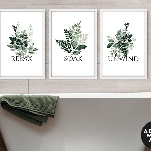 Spa Bathroom Art, Botanical Bathroom, Plant Print Set of 3, Bohemian Decor, Rela