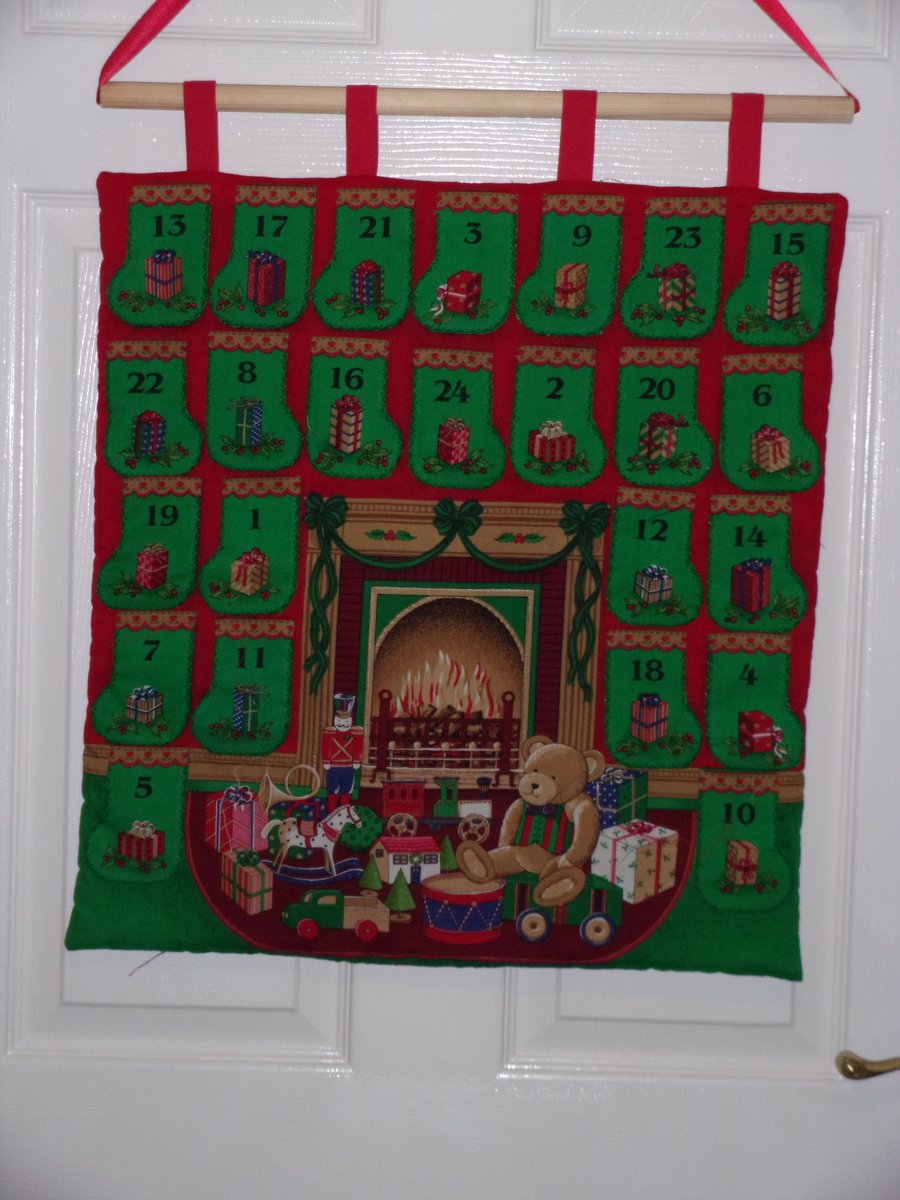 Reusable Advent Calendar with Little Stockings above the Fire Place