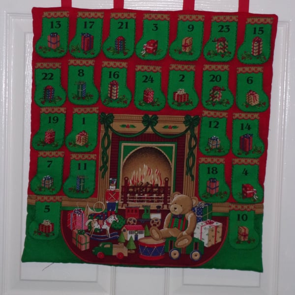Reusable Advent Calendar with Little Stockings above the Fire Place