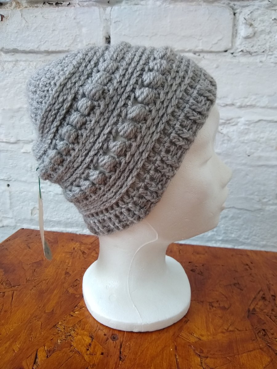 Soft grey beanie, crocheted hat, unisex hat