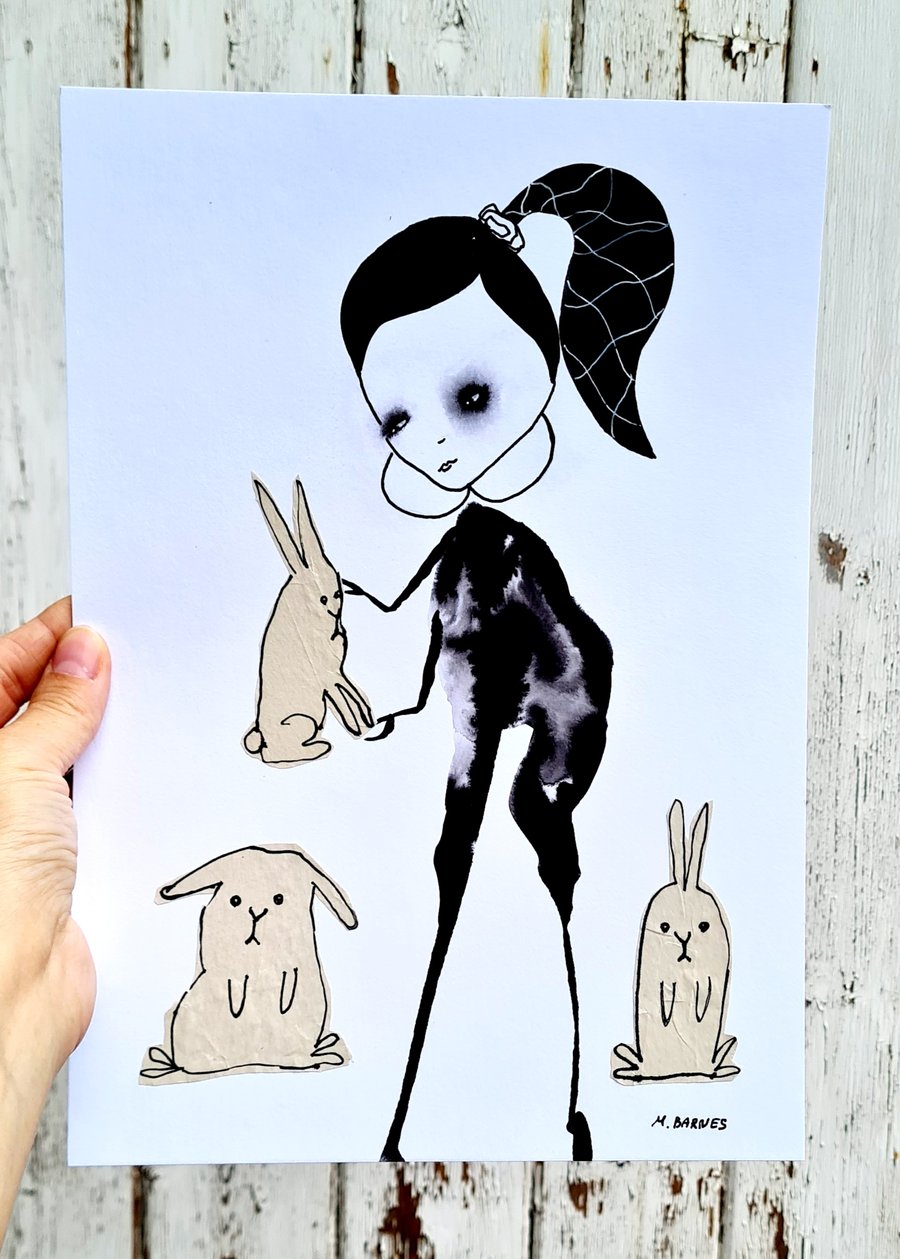 Abstract faces ,Original art, Outsider art ,Abstract art , Weird art, Bunny 