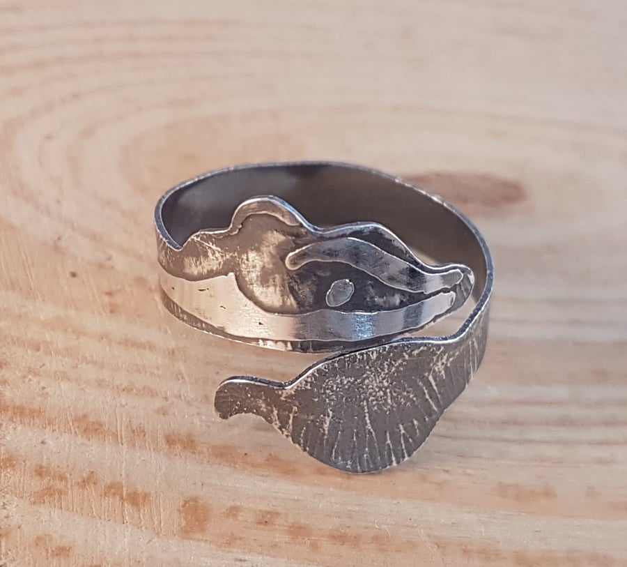 Sterling Silver Badger Cross Over Adjustable Ring