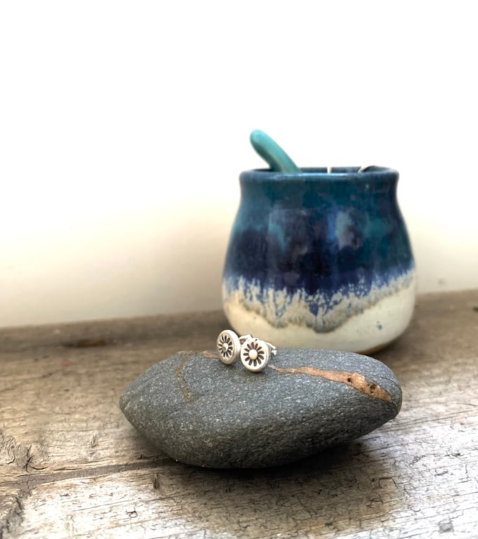 Silver stud earrings, rustic studs sunshine earrings