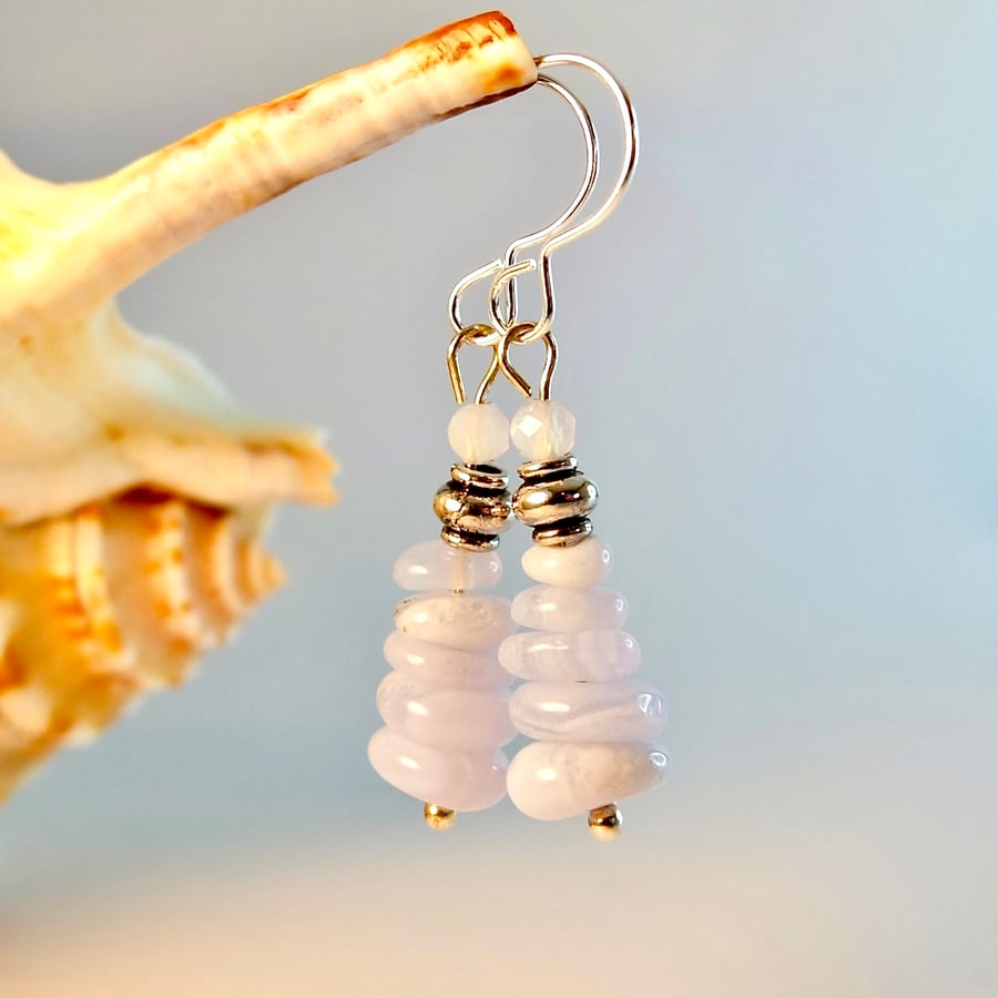 Blue Lace Agate Earrings - Birthday, Anniversary, Thank You, Gifts for Her