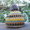 crochet tea cosy, Autumn tones tea cosy, granny stripe tea cosy large cosy