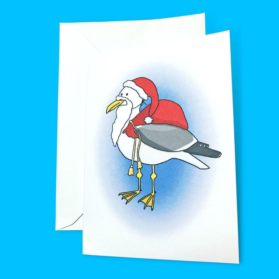 Santa Seagull Christmas Illustration A6 Card