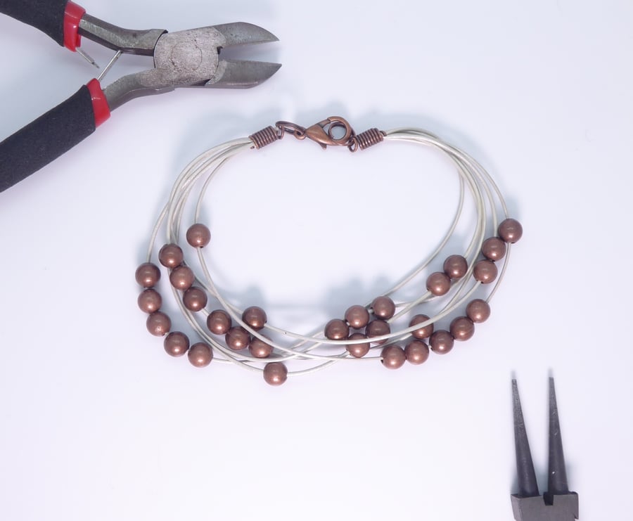 Leather Cord Bracelet with Copper Beads