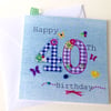 Special Age Birthday Card, Printed Applique Design, Hand Finished Greeting Card