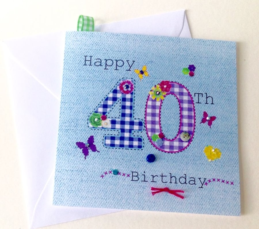 Special Age Birthday Card, Printed Applique Design, Hand Finished Greeting Card