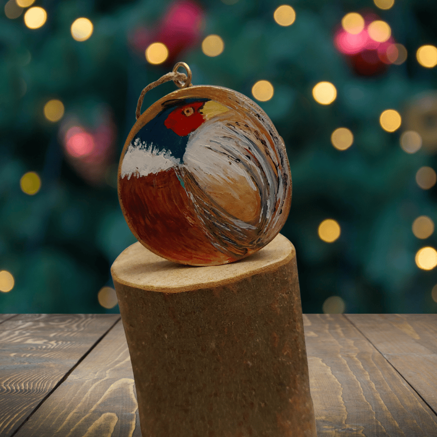 Pheasant Christmas Tree Decoration, cute wooden secret Santa