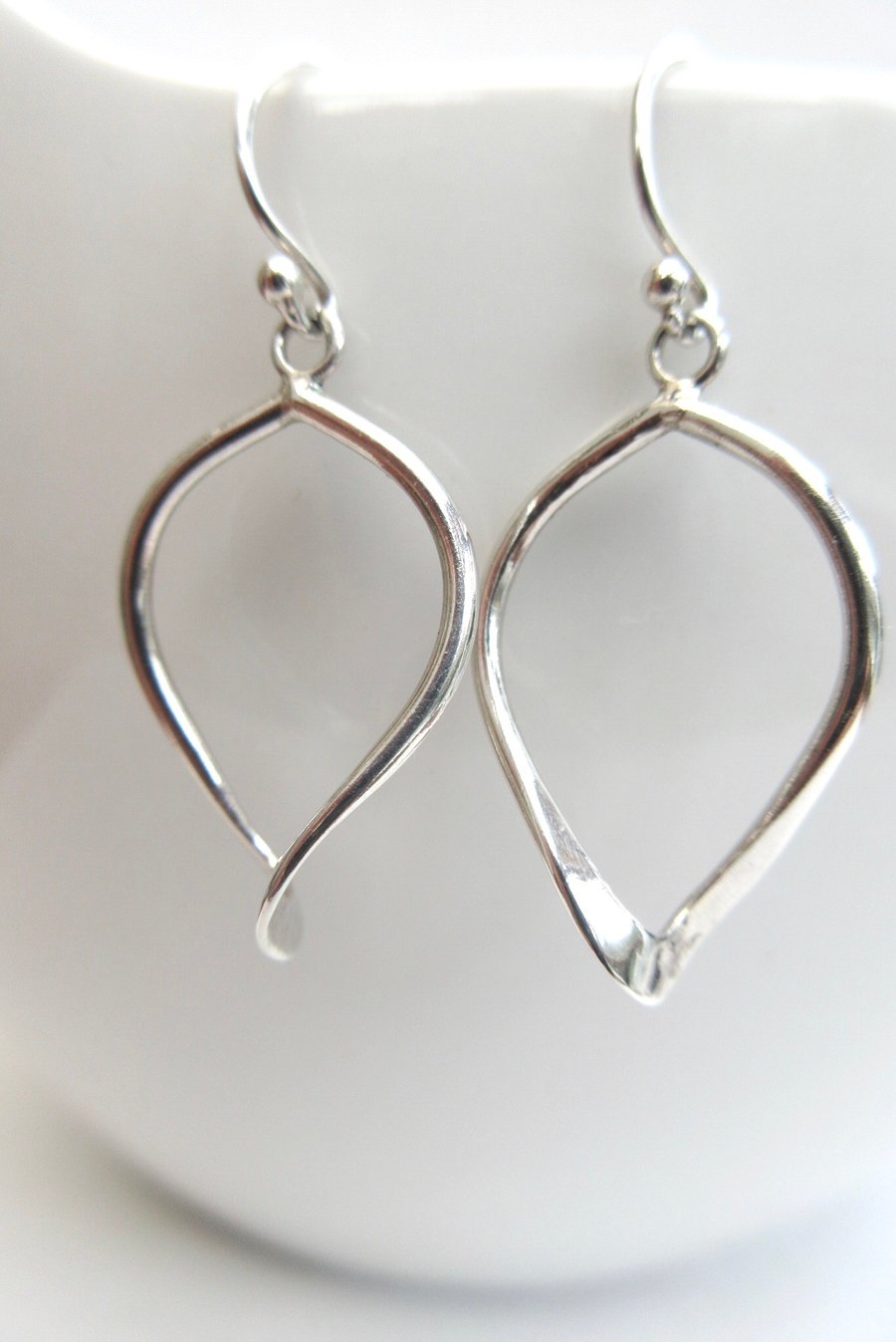 Twisted Teardrop Sterling Silver Handmade Drop Hoop Earrings