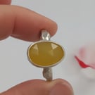 Molten Silver Ring with Yellow Opal Slice - Rose Cut Bezel Set - Size Q