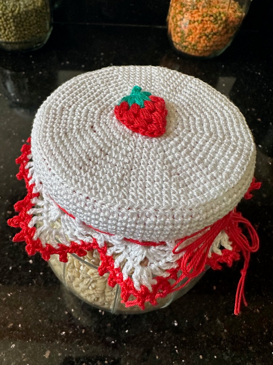 Crochet Strawberry Jam Jar Lid Cover