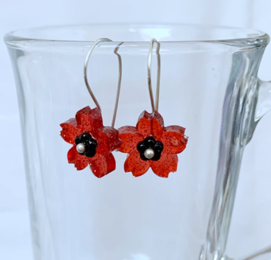 Poppy Red Flower Earrings