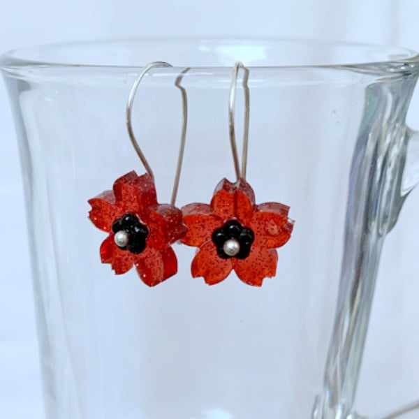 Poppy Red Flower Earrings