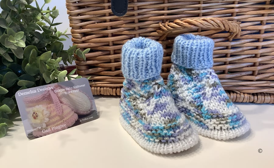 Designer Baby Boy's Hand Knitted Booties  3-6 months size