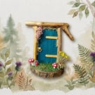 Handcrafted driftwood fairy door.