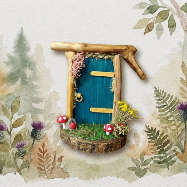 Handcrafted driftwood fairy door.