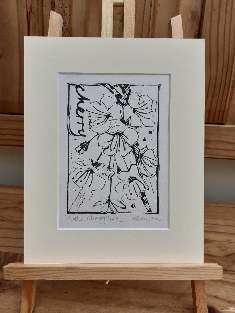 'Little Cherry Tree' Lino Print (on Hosho Select Paper)
