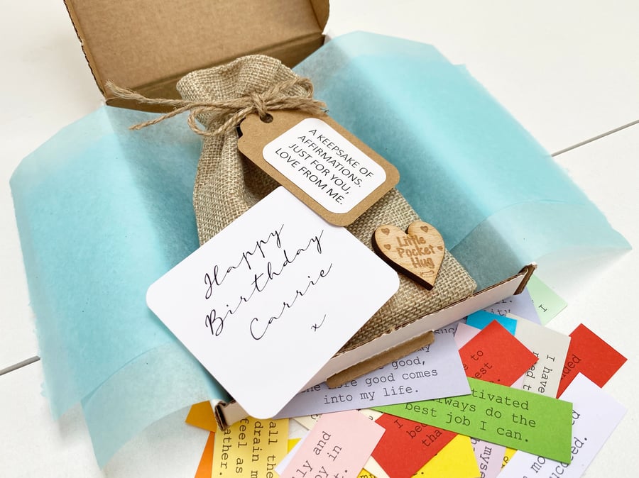 A Keepsake of Affirmations - Wooden Pocket Hug Token Included - Self Care