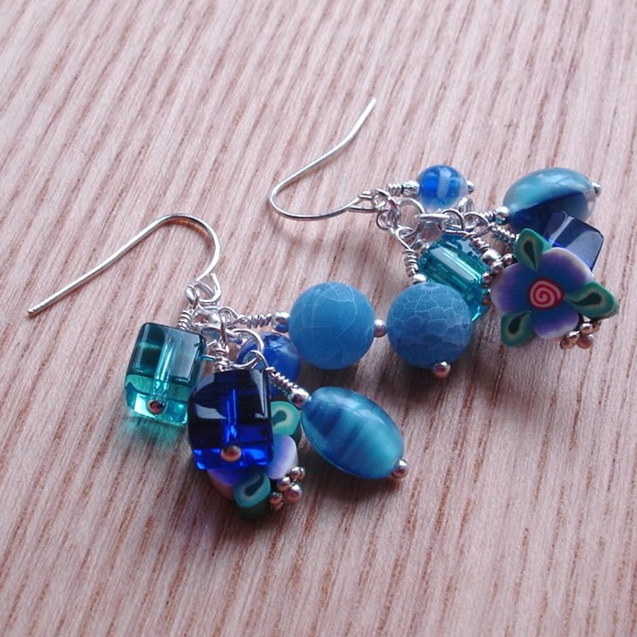 Blue Sparkle Cluster Earrings