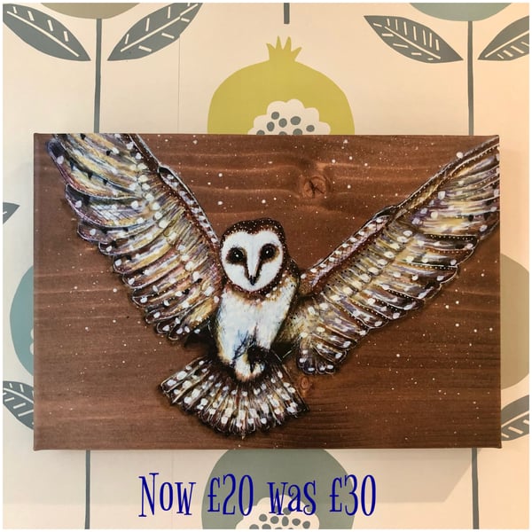 Flying owl canvas print of original artwork 