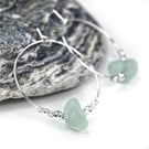 Sea Glass Hoop Earrings - Sterling Silver. Scottish Aqua Green 3cm Beaded Hoops