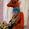 Primitive textile art Fox sculpture, textile art, vintage style, home decor