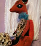 Primitive textile art Fox sculpture, textile art, vintage style, home decor