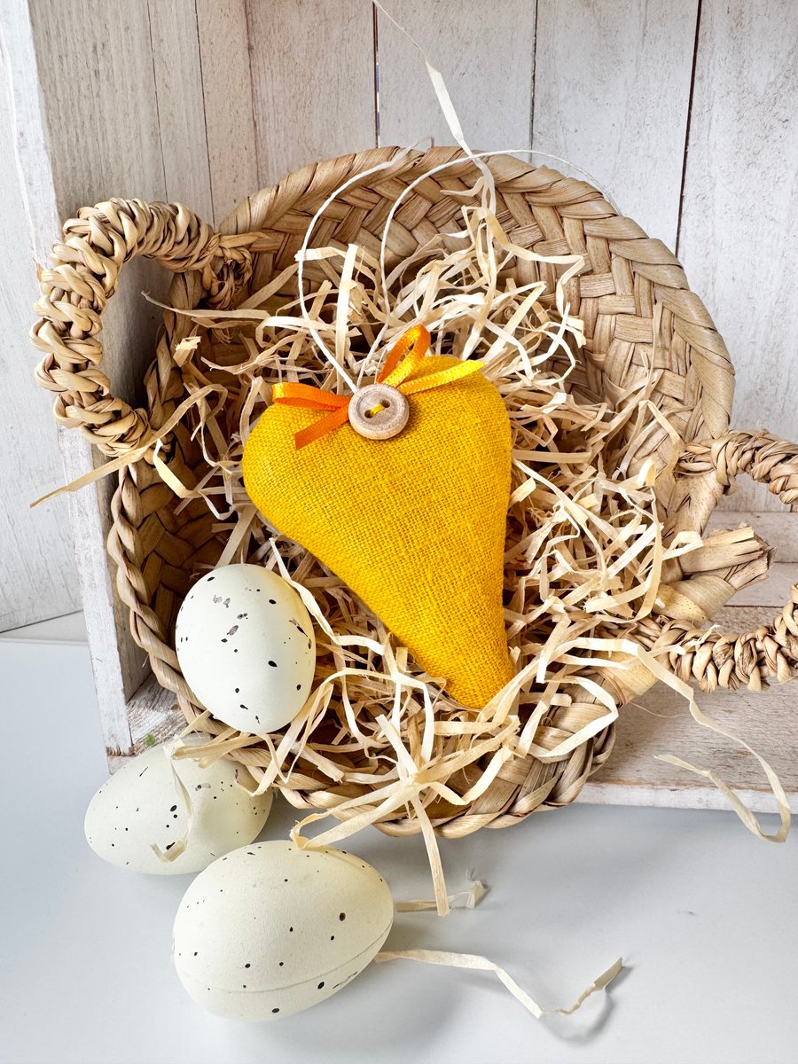 GOLDEN YELLOW LINEN HEART - with lavender