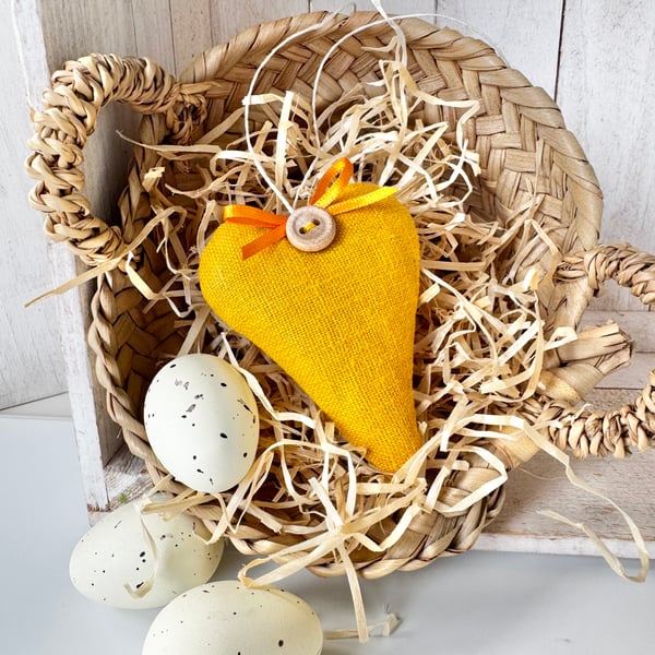 GOLDEN YELLOW LINEN HEART - with lavender
