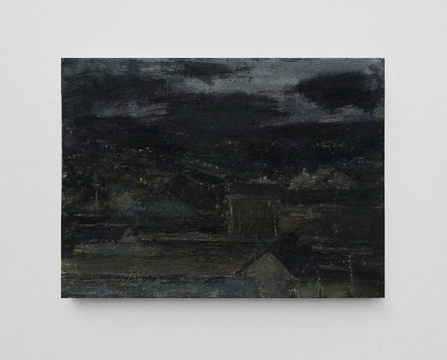 Night Scene Painting - Original Gouache Small Artwork - Miniature Wall Art
