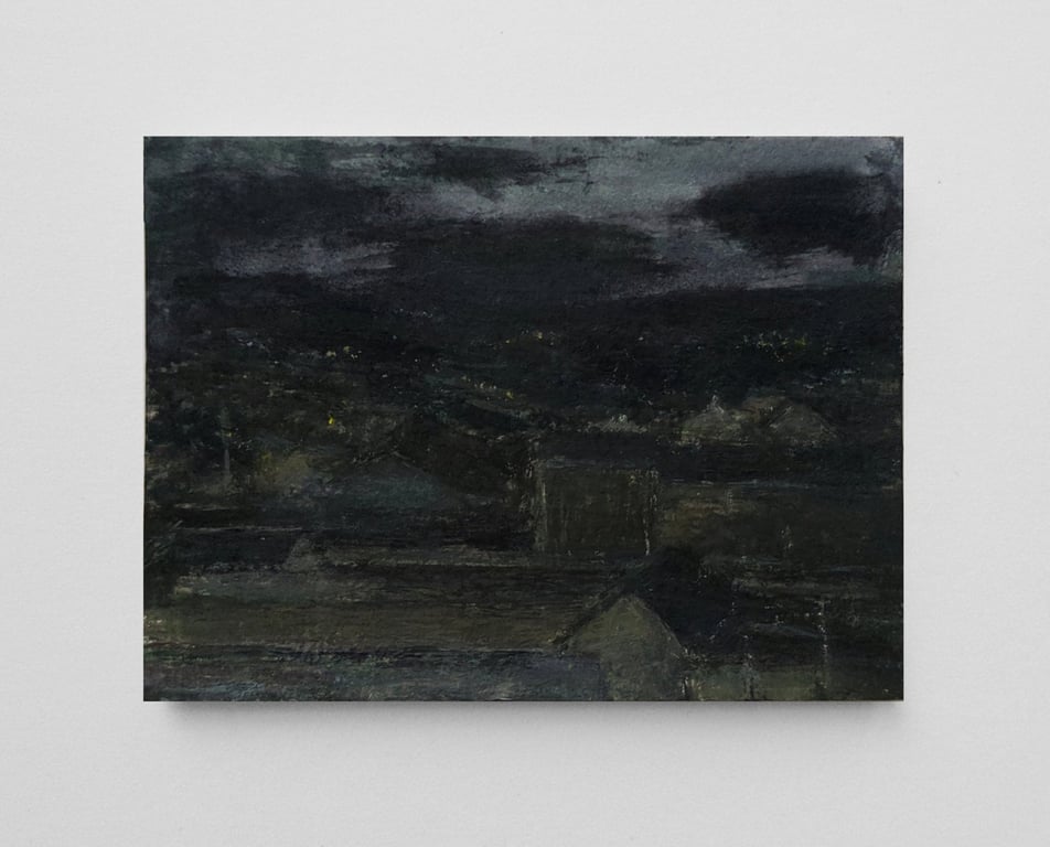 Night Scene Painting - Original Gouache Small Artwork - Miniature Wall Art