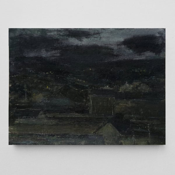 Night Scene Painting - Original Gouache Small Artwork - Miniature Wall Art