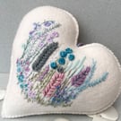 Hand embroidered heart. Wall decor hanging decoration, handmade heart