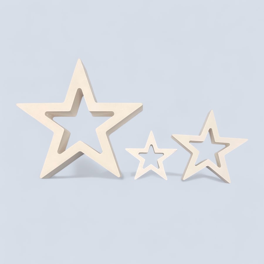 Set of 3 White Star Decorations - Free Standing Christmas Star Ornaments