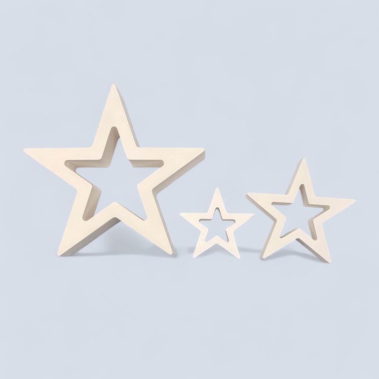 Set of 3 White Star Decorations - Free Standing Christmas Star Ornaments