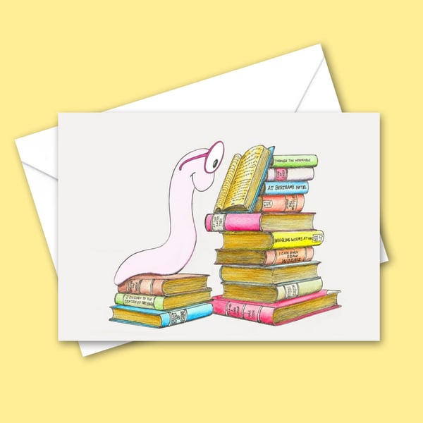 Book Lover Greeting Card - Birthday - Bookish - Bookworm - Hand Drawn Art 