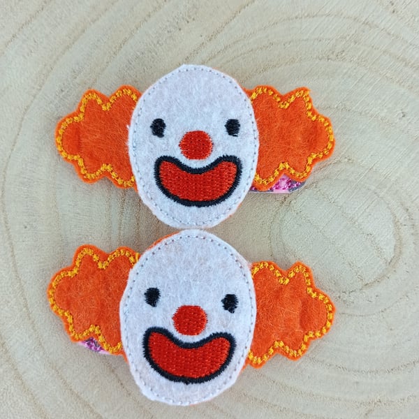 Clown Felt Covered Hair Clips - Ideal Stocking Fillers