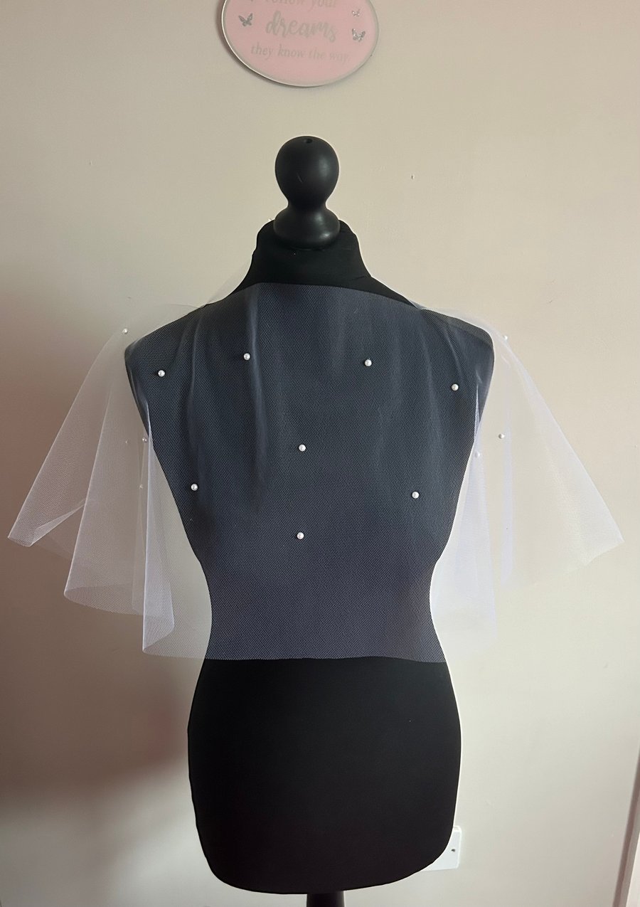 White tulle bridal capelet 