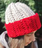 Handmade Ribbed Hat and Neck Warmer in Red and Parchment