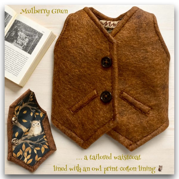 Tailored Felt Waistcoat - Lined with Owl Print Cotton