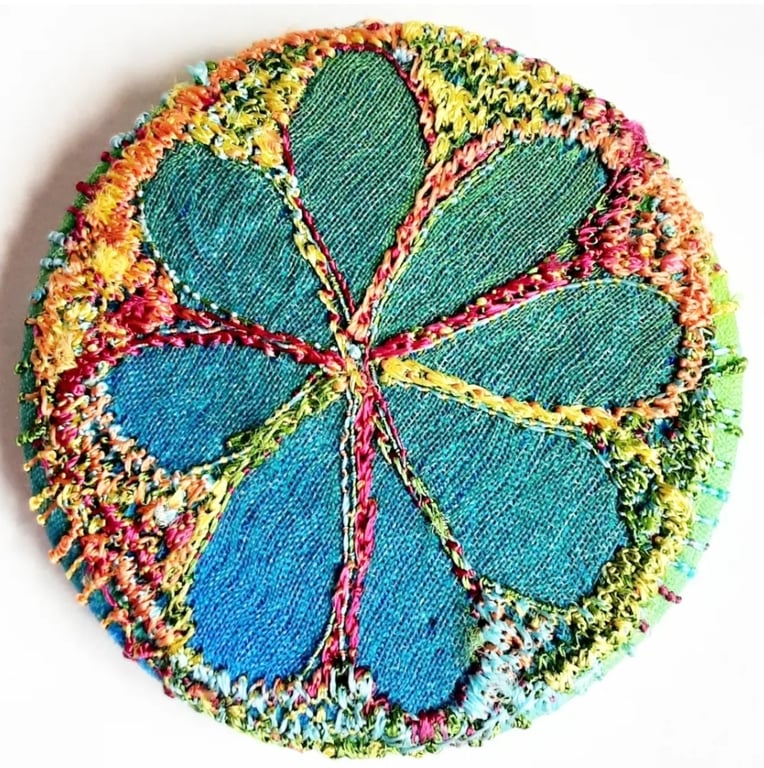 Badge 45mm Multicoloured Flower Textile Badge 