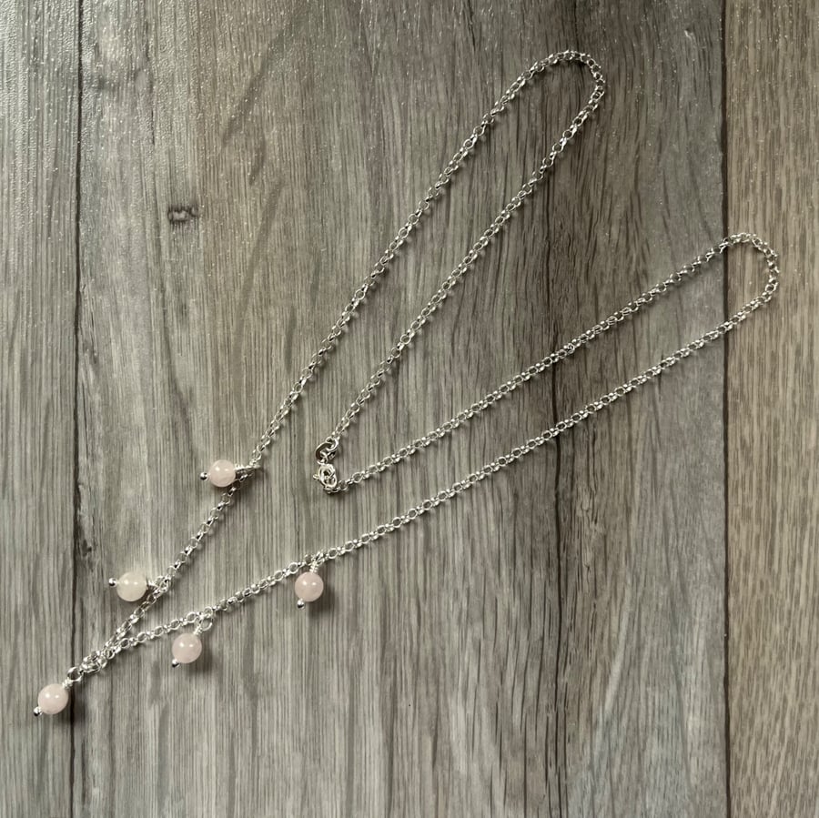 Sterling silver necklace with rose quartz beads