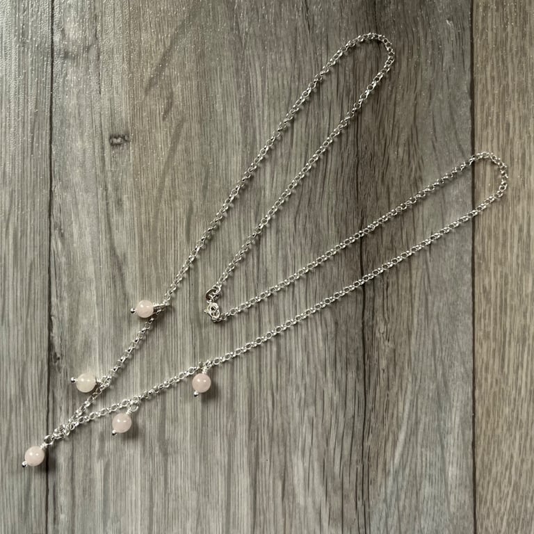Sterling silver necklace with rose quartz beads