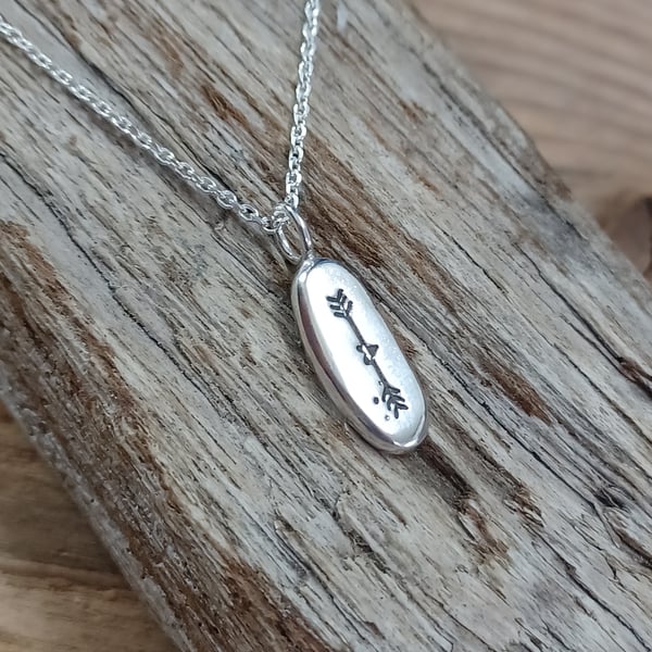 RESERVED for Laura - Silver pebble pendant, necklace, nugget, 'heart and arrows'