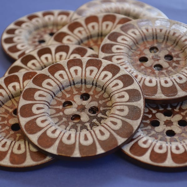 Giant Wooden Buttons 60mm Natural Brown Button Huge Large Flower (G7)